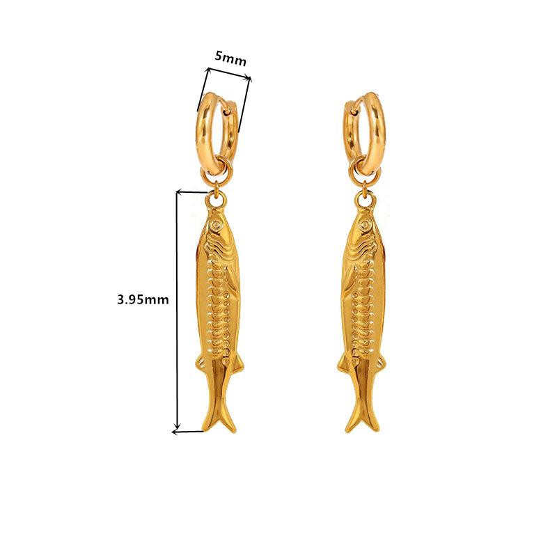 18K Gold Titanium Steel Fish Pendant Necklace & Ocean Style Earrings
