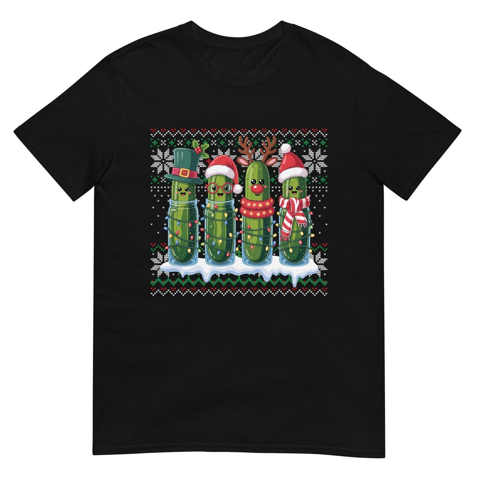 Funny Pickles Christmas Lights Santa Hat Xmas Ugly Sweater T-Shirt 3XL