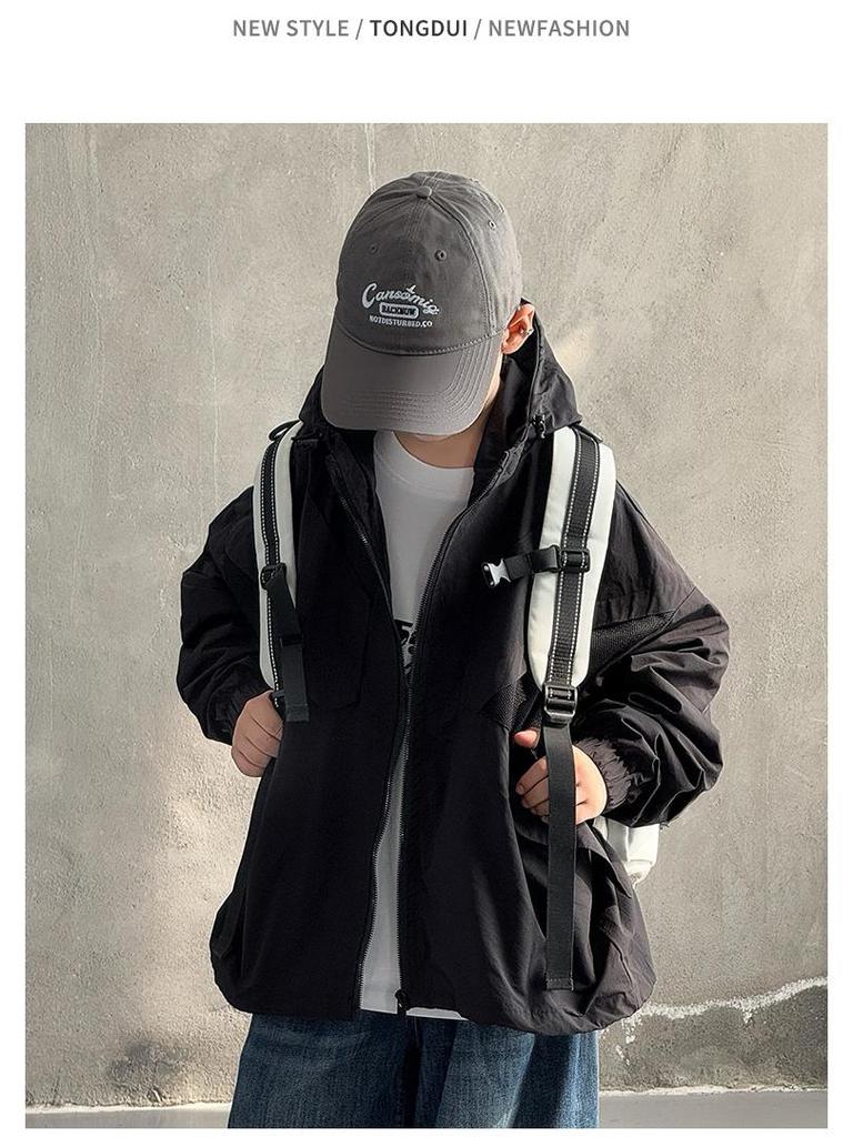 Dětská podzimní bunda s kapucí v korejském stylu pro chlapce – Sportovní svrchní oděv na zip