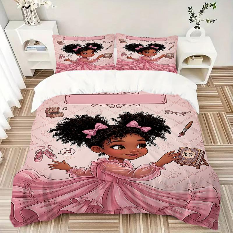 Africanamerican Girl Print 3Pcs Bedding Setduvet Cover With 2 Bedropillowcase Home Birthday Gift