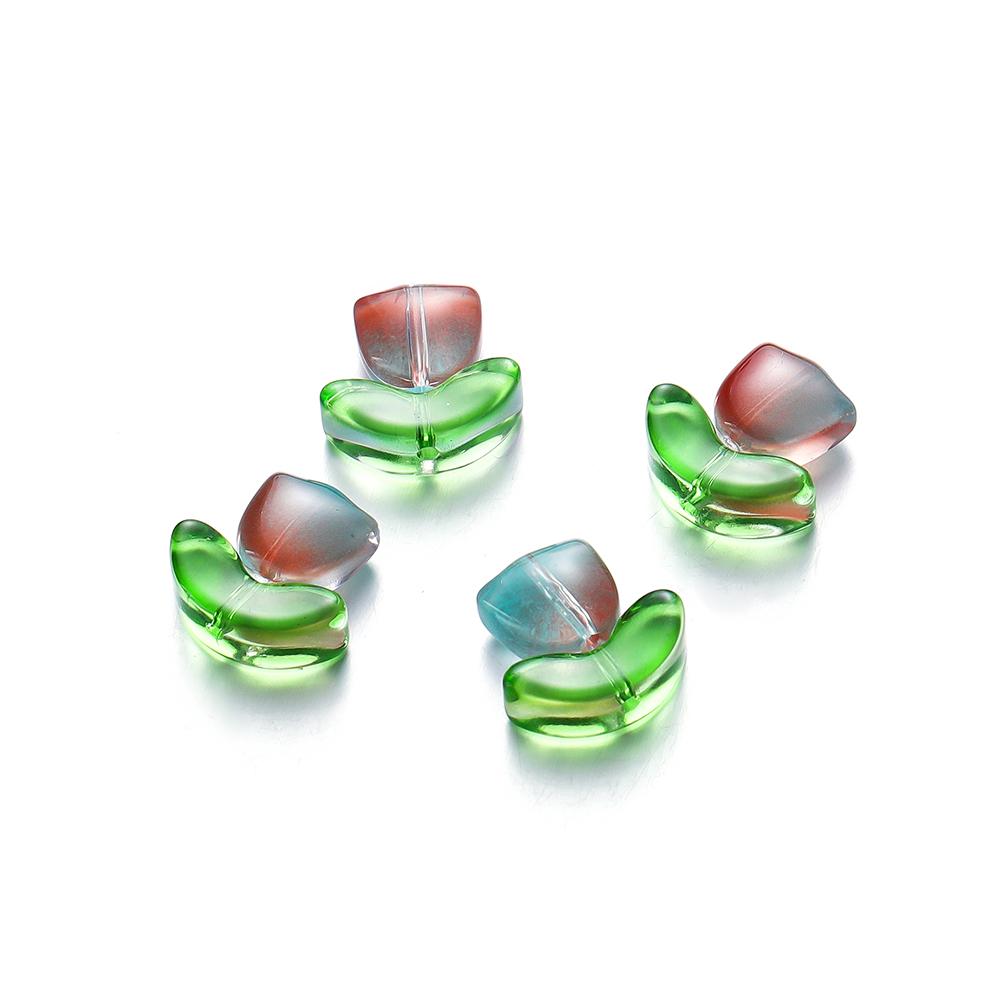 10/20Set Tulips Flower Lampwork Beads Multicolor Glass Flora Beads Multicolor Loose Beads for DIY Bracelets Jewelry Making