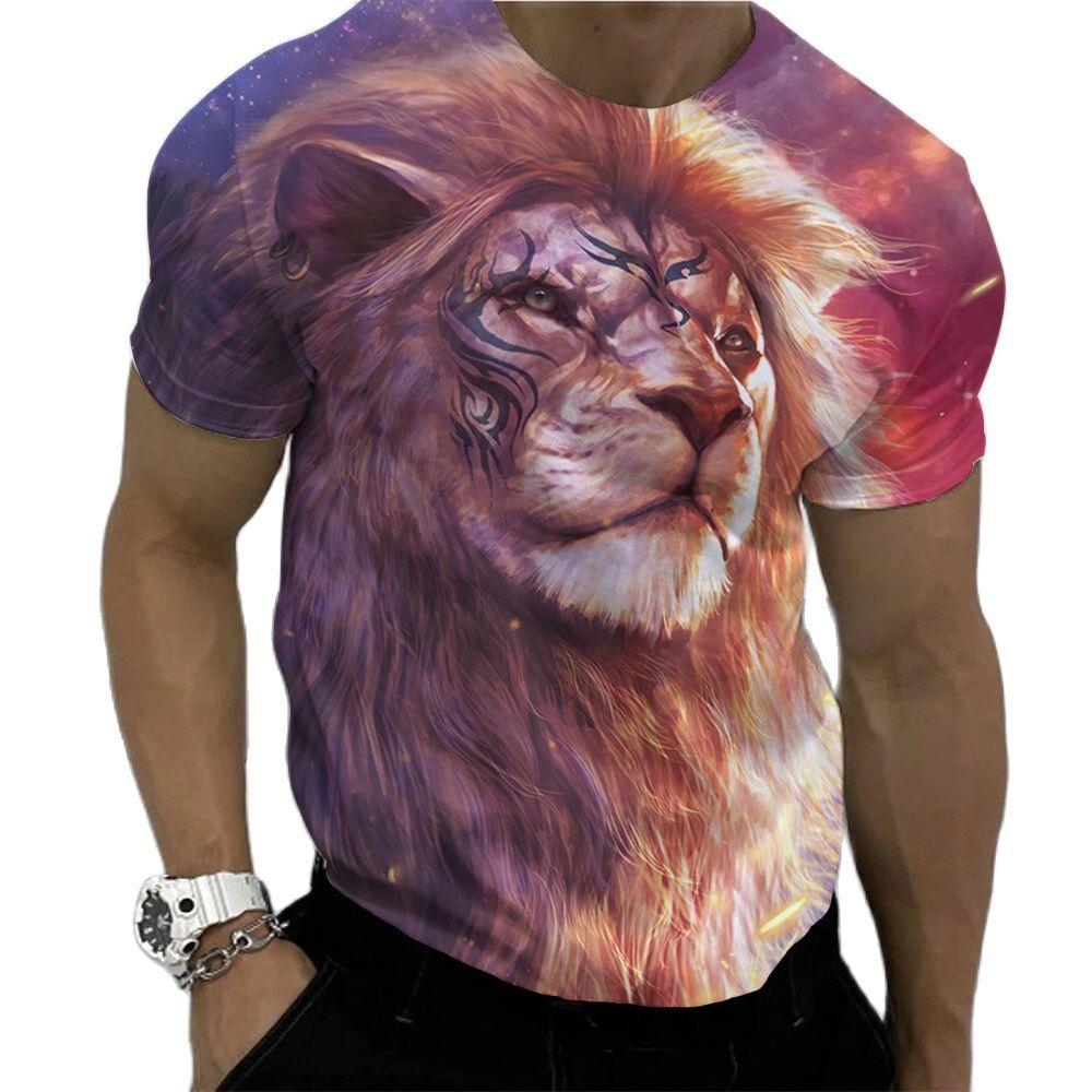 Summer Fierce Lion Graphic trička pro muže Zvířecí potisk Denní výstřih Volný Trička s krátkým rukávem Streetwear Oversized trička