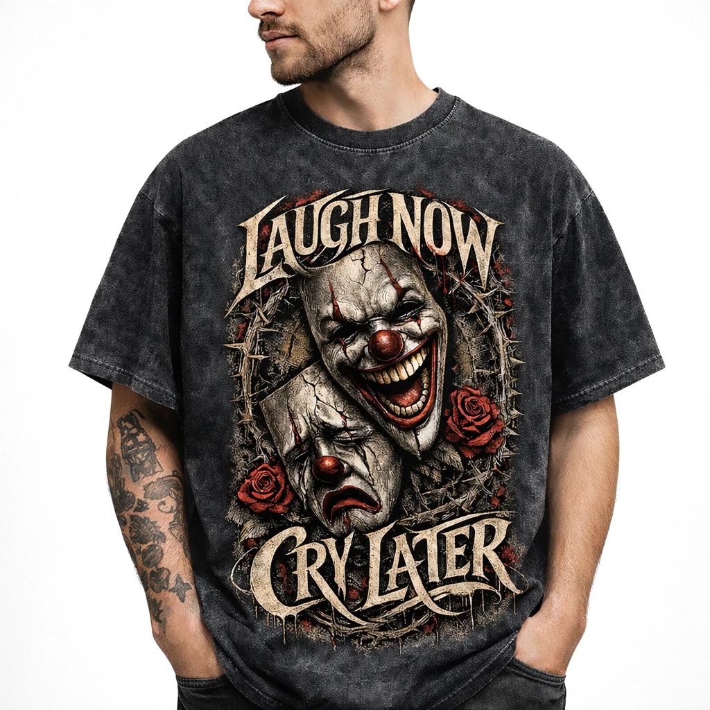 Oversized Acid Wash Laugh Now Cry Later Graphic T Shirt Vintage Streetwear Tee S