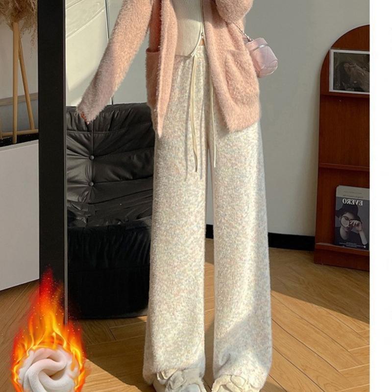 Rainbow Glutinous Rice Pants for Women In Autumn and Winter New High-waisted Slimming and Draped Wide-leg Pants Straight-leg Casual Plus Velvet Pants