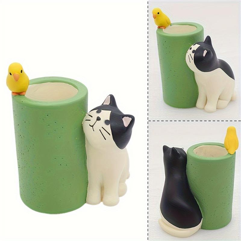 2pcs Cute cat pen holder, mini pen holder, creative decoration for study, home decor, office desk decoration, office