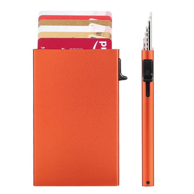 Hand-Push Aluminum Card Holder: Anti-Theft RFID Blocking, Anti-Degaussing, Automatic Pop-Up Credit Card Sleeve
