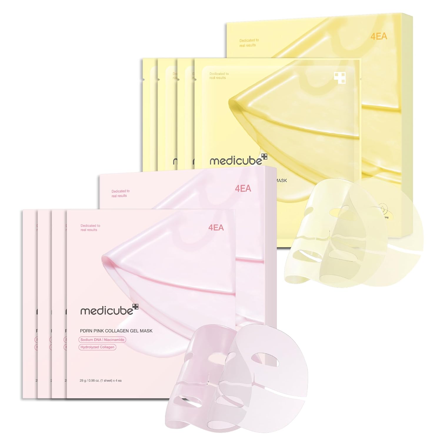 medicube color-changing jelly mask Salmon DNA PDRN Pink Collagen Jelly mask (4 pcs) and Kojic acid Turmeric Bright white gold Jelly Gel Mask (4 pcs) жёлтый