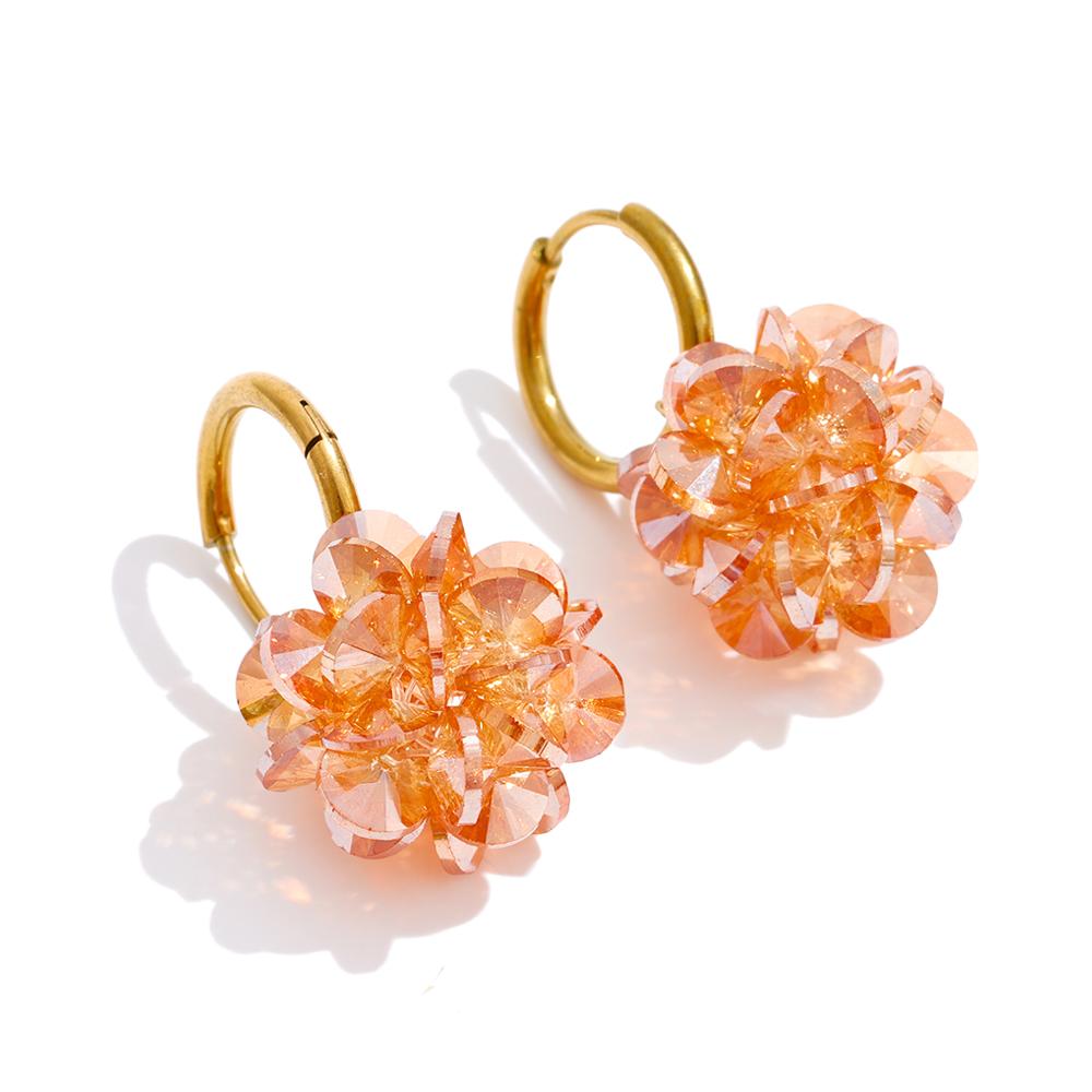 

Yhpup Stainless Steel Flower Ball Crystal Hoop Earrings for Women Daily Wear Orange Green Pink White Multi-Color Fashion Jewelry