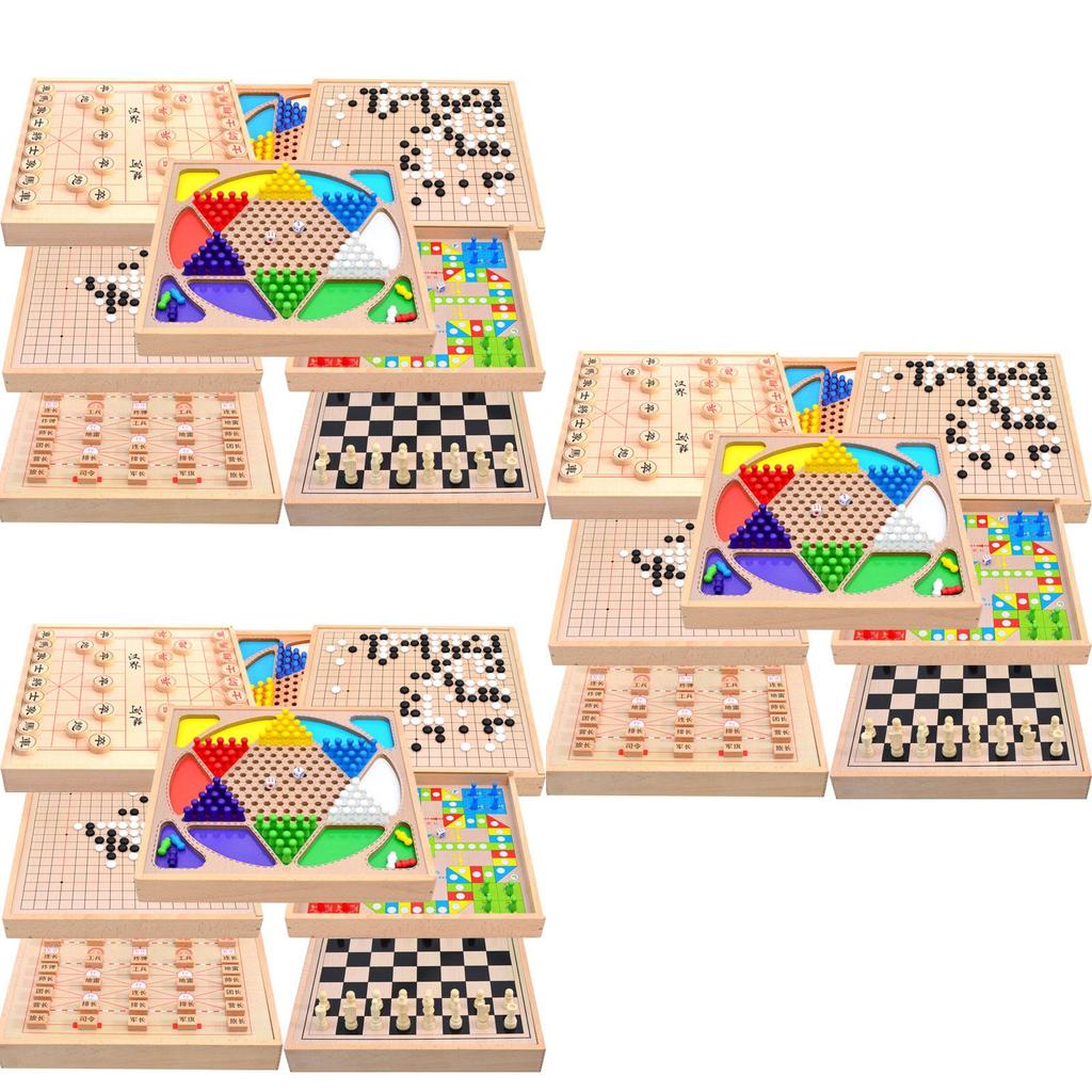 Premium Wooden Children's Multi-purpose Checkers Backgammon Games Chess Puzzle