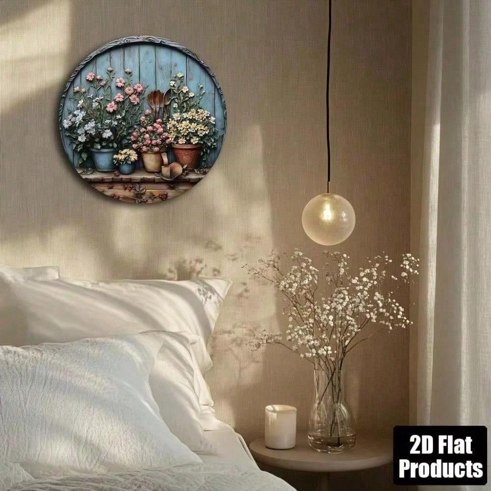 Vintage Aluminum Floral Wall Art Metal Sculpture Rustic Garden Decor Metal Sign 8x8 Inch Farmhouse Plaque for Home