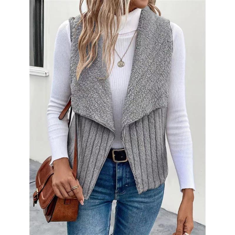 YYFS Women's Fashion Casual Solid Color Print Autumn Winter Sleeveless POLO Neck Jackets & Coats