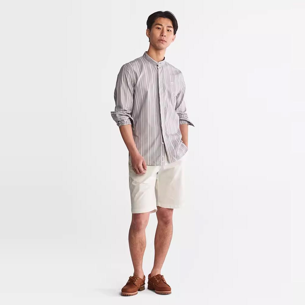 Timberland Business Casual Striped Stand Collar Single-Breasted Long Sleeve Shirt Men shirts Griffin-Gray A26DZ-CP1