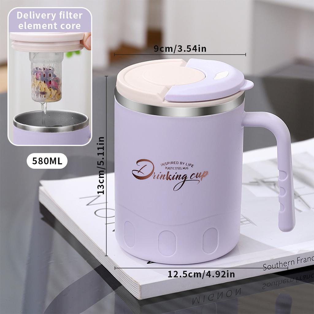 580ML Doppelwandig isolierter Wasserbecher Tumbler Tragbarer, versiegelter, auslaufsicherer Kaffeebecher mit Sieb & Henkel Trinkbecher Trinkgeschirr