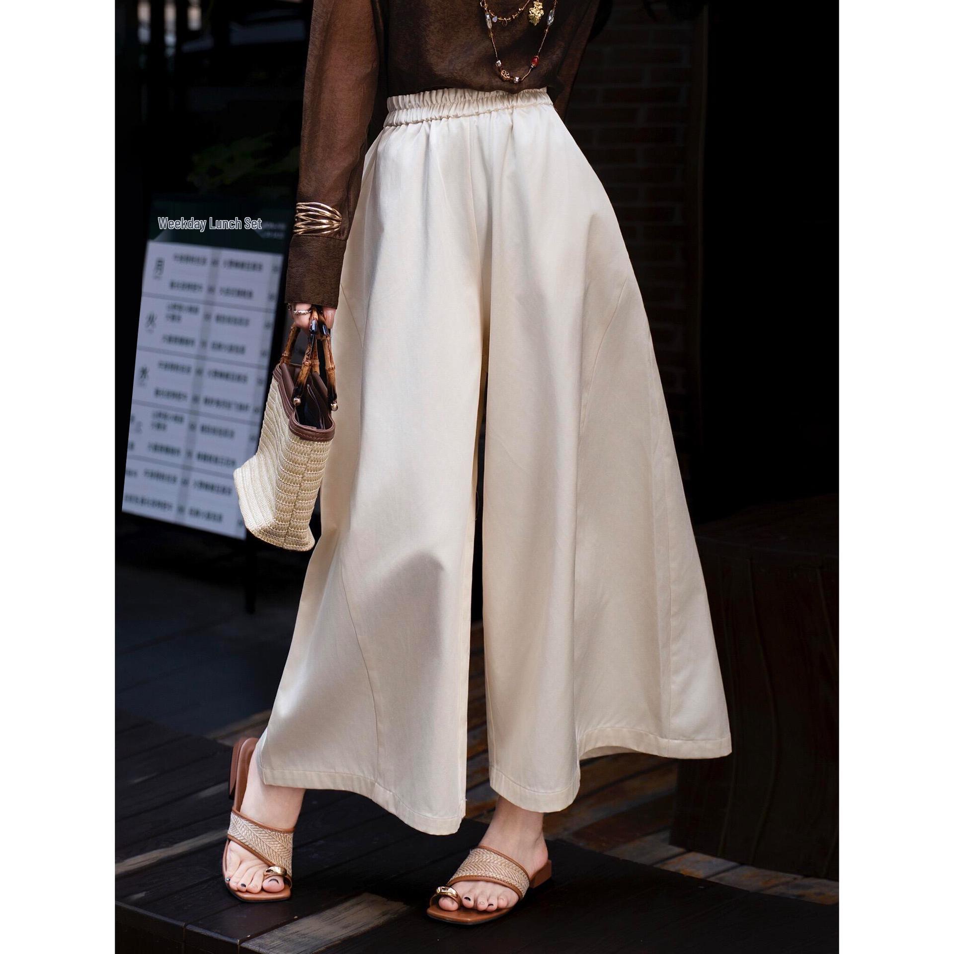 

Rongtai 2026 Spring Retro High Waist Wide Leg Pants Women s Casual Straight Leg Rayon Cotton XL абрикосовий