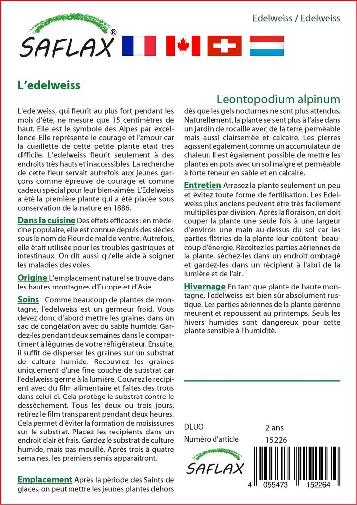 SAFLAX Garden In the Bag - Edelweiss - 500 Seeds - With Substrate In a Fitting Stand Up Bag - Leontopodium Alpinum