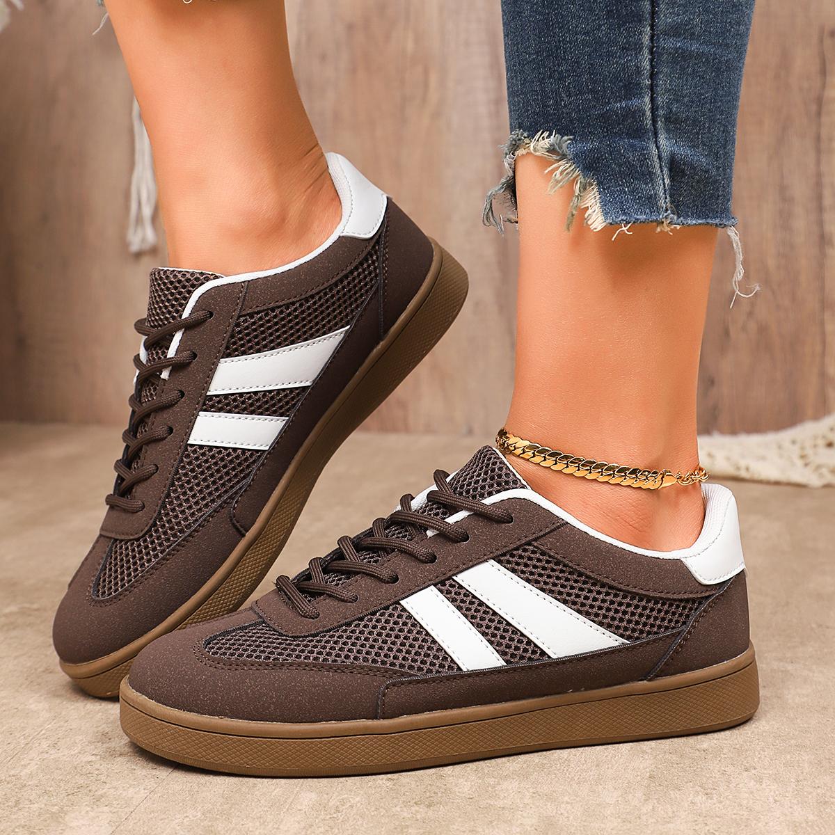 

Модная дышащая повседневная женская обувь весеннего нового стиля, универсальные спортивные балетки, удобная резиновая подошва, однотонная взрослая обувь 36 коричневый