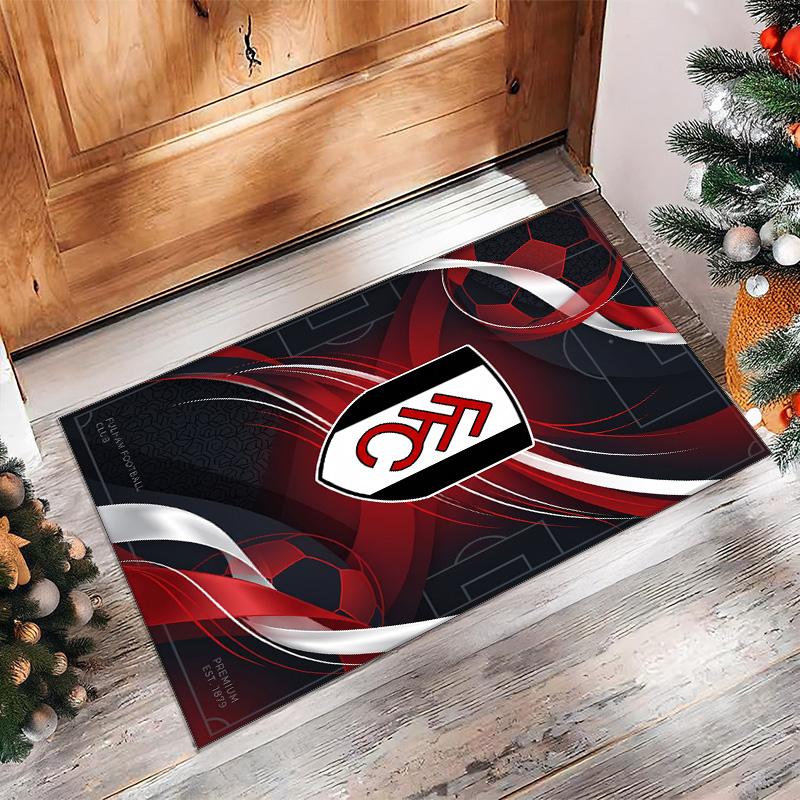Fulham Football Print Crystal Velvet Rug, Comfortable Water Absorbent Non Slip Indoor Floor Carpet