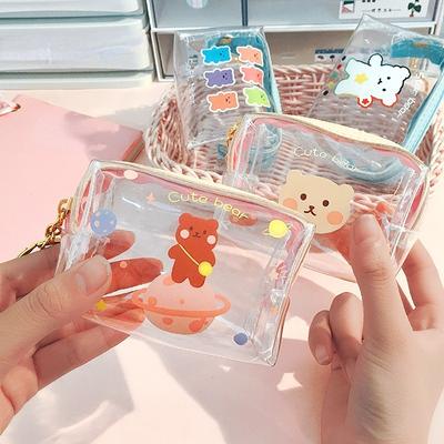 PVC Waterproof Mini Coin Storage Bag Lipstick Key Earphone Organizer Cartoon Clear Coin Purse Pouch with Keyring Cute Wallet