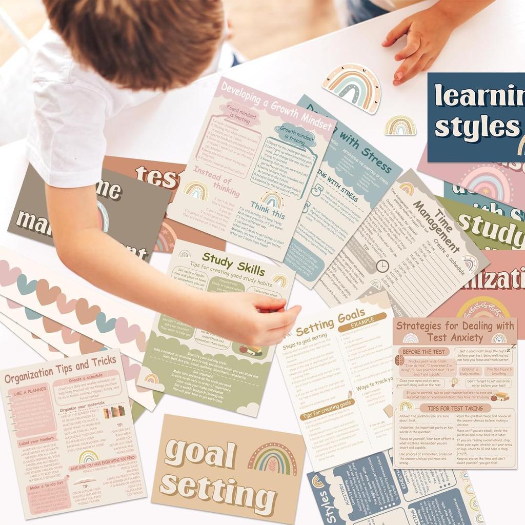 47 Pcs Need to Succeed Counselor Bulletin Board Set Boho Mental Health Classroom Bulletin Board Decorations Positive Growth Mindset Posters with