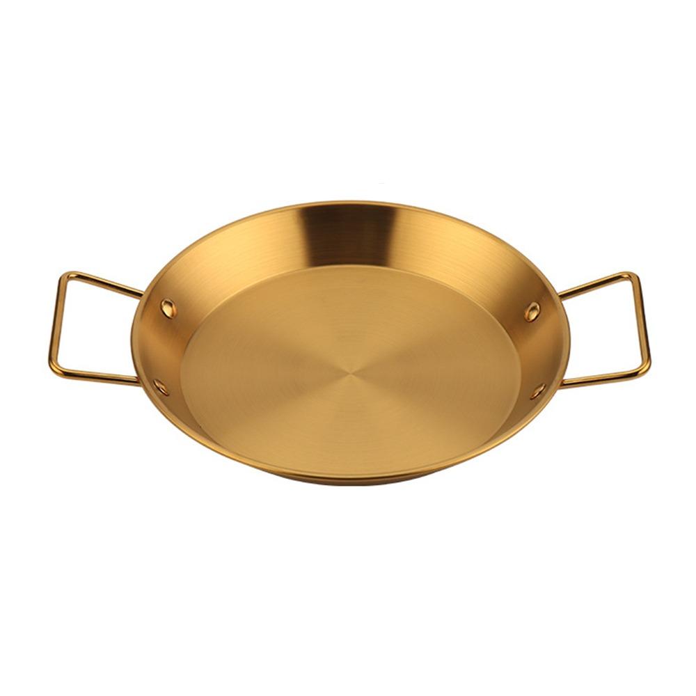 New 20cm/24cm/28cm Flat Bottomed Plate with Handle Gold Silver Snack Plate Stainless Steel Thicked Seafood Plate Seafood Cooking