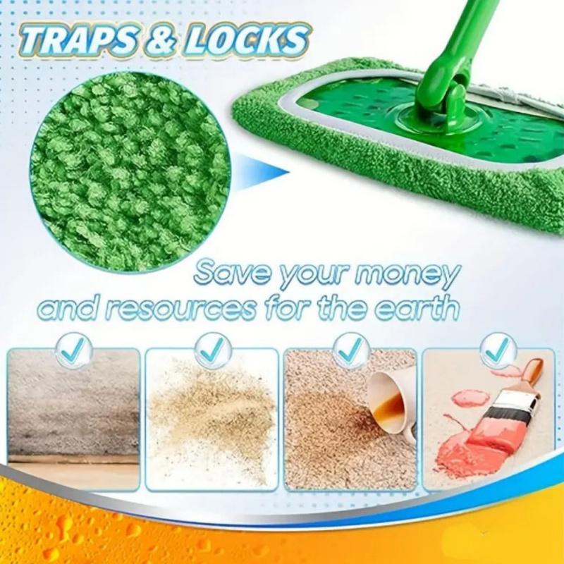 Green Microfiber Mop Cloths with Elastic Band - 3 Pack, Washable & Reusable for Flat Mops