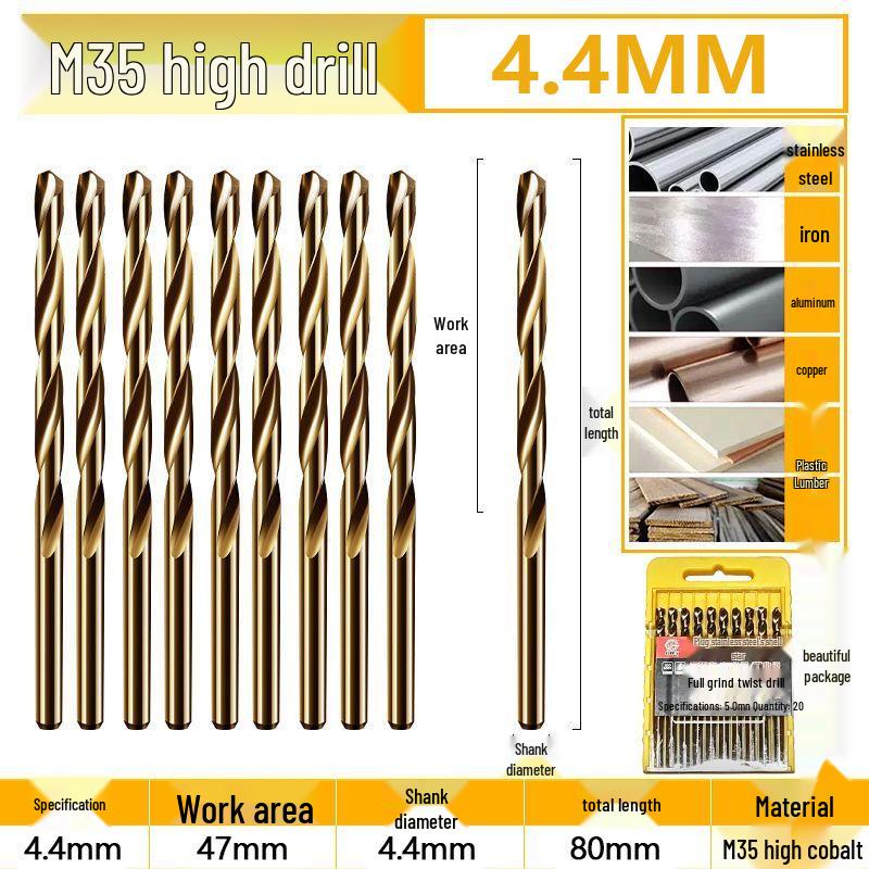 Burghiu elicoidal M35 Cobalt pentru tablă metalică din oțel inoxidabil de înaltă duritate.