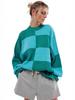 2025 Women's European & American Plaid Color Block Round Neck Sweater: Autumn/Winter Loose Drop Shoulder Knit Pullover