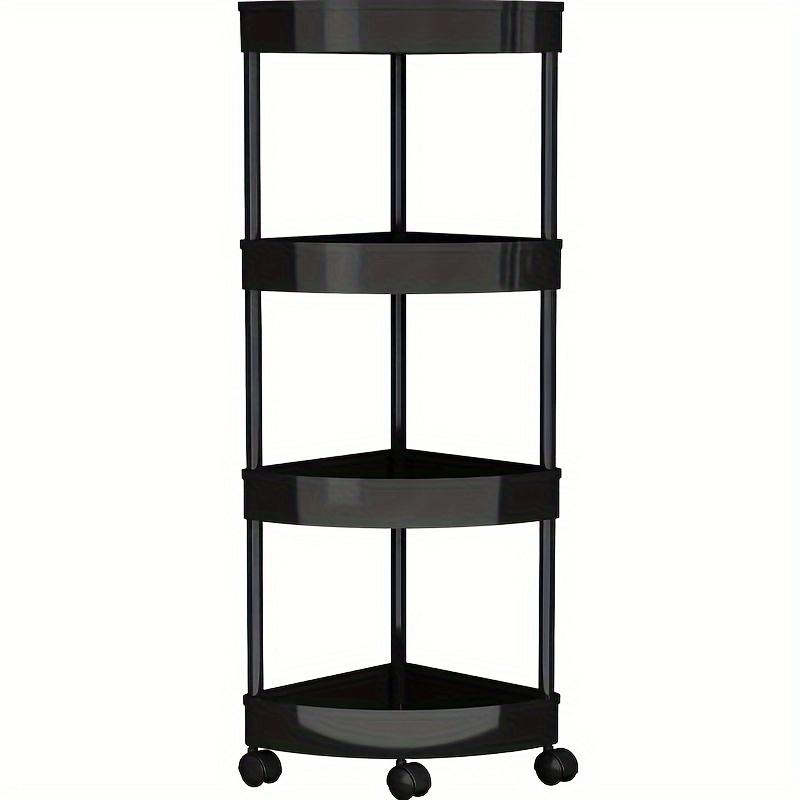 

4-storey Bathroom Tripod Rolling Storage Cart Organizer, Space Saving Corner Rack, Durable Plastic with Wheels чорний