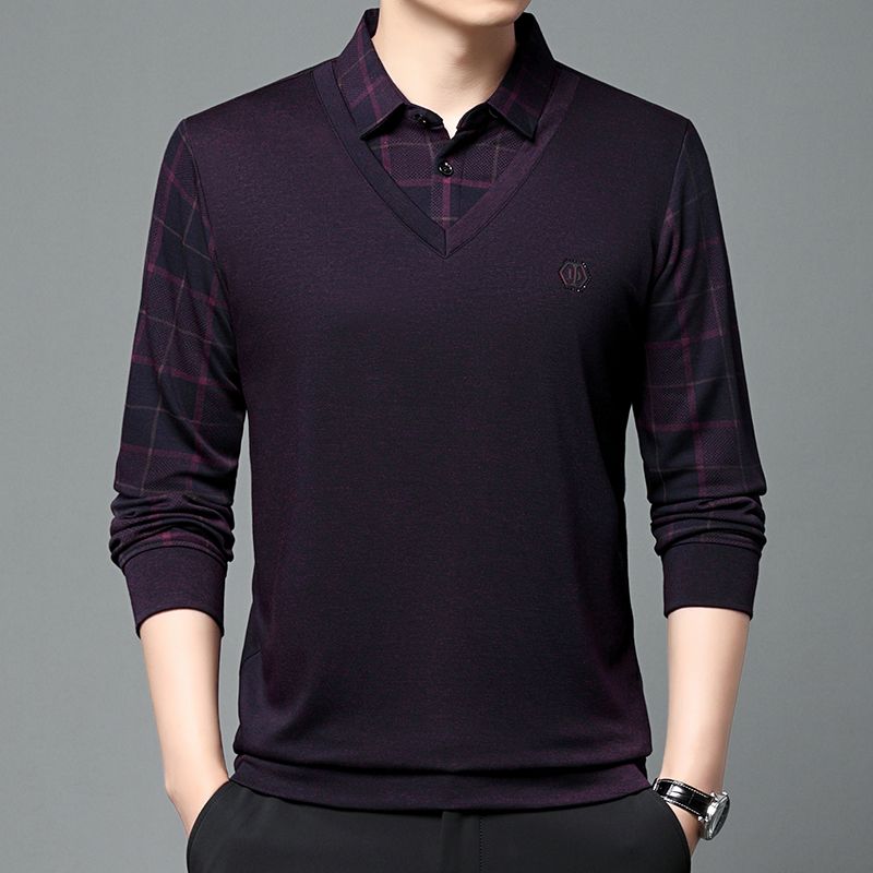 Men's Winter Fleece Warm Fake Two-piece Collar Casual No-Iron Basement Shirt