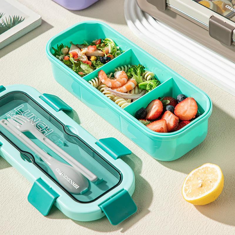 Microwave Stainless Steel Single Layer Partition Lunch Box, Leak Proof Fresh Keeping Bento Container Portable Food Storage Box