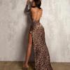 European and American Women's Summer New Fashion Printed Slim-fit Backless Chain Strap Mid-length Dress for Women