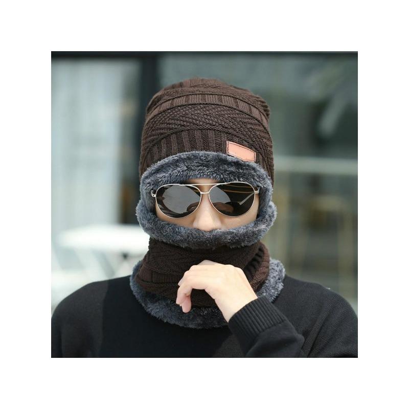 Winddichte Wintermütze aus Wolle mit Kapuzenschal, Strickmütze mit Ohrenklappen und warmen Masken für Männer und Frauen