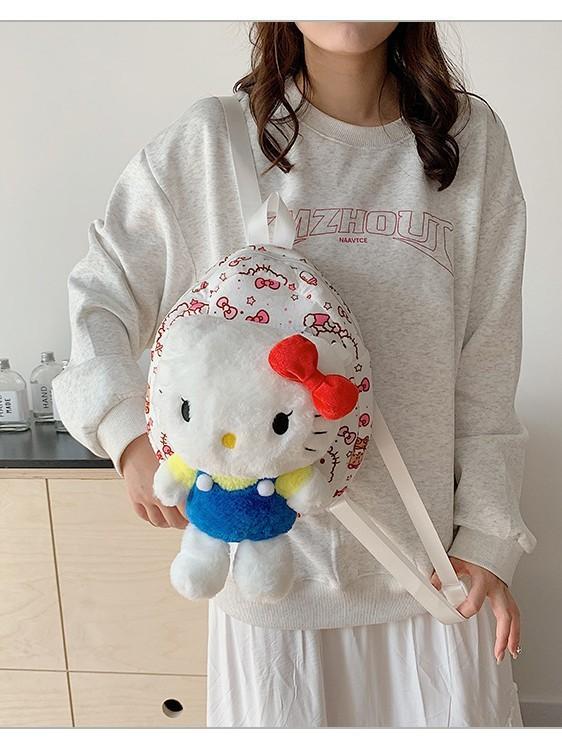 Hello Kitty Cat Plush Cartoon Backpack For Girls Casual Travel Soft Material