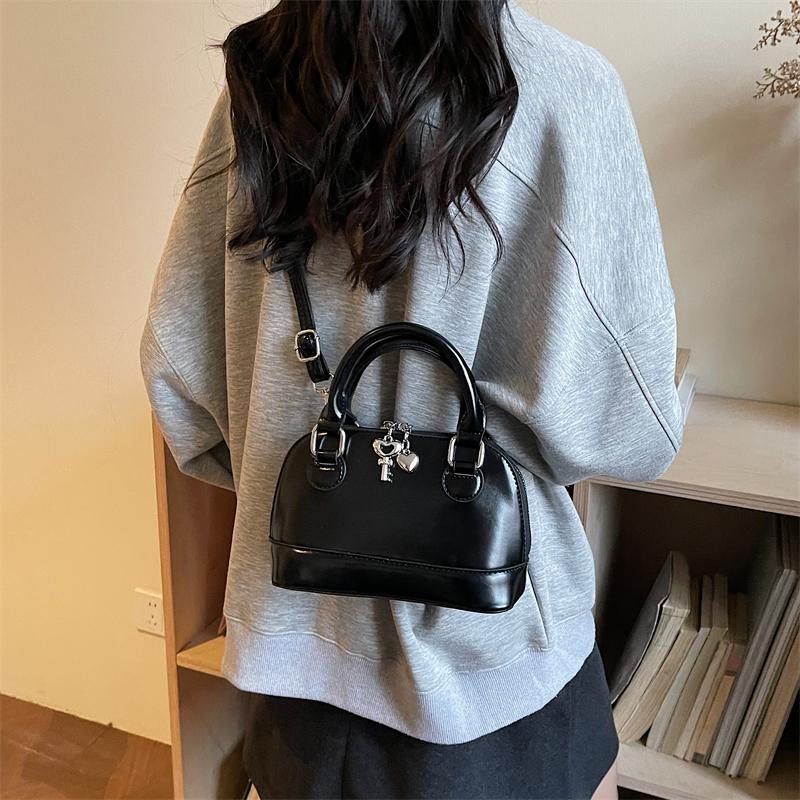 Glossy PU Handbag Women Fashion Mini Shoulder Bag Classic Oval Shape Crossbody Tote Bag