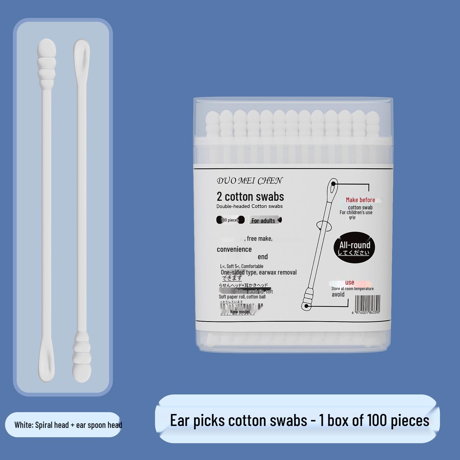 Double-Ended Black Spiral Cotton Ear Cleaning Swabs - Disposable