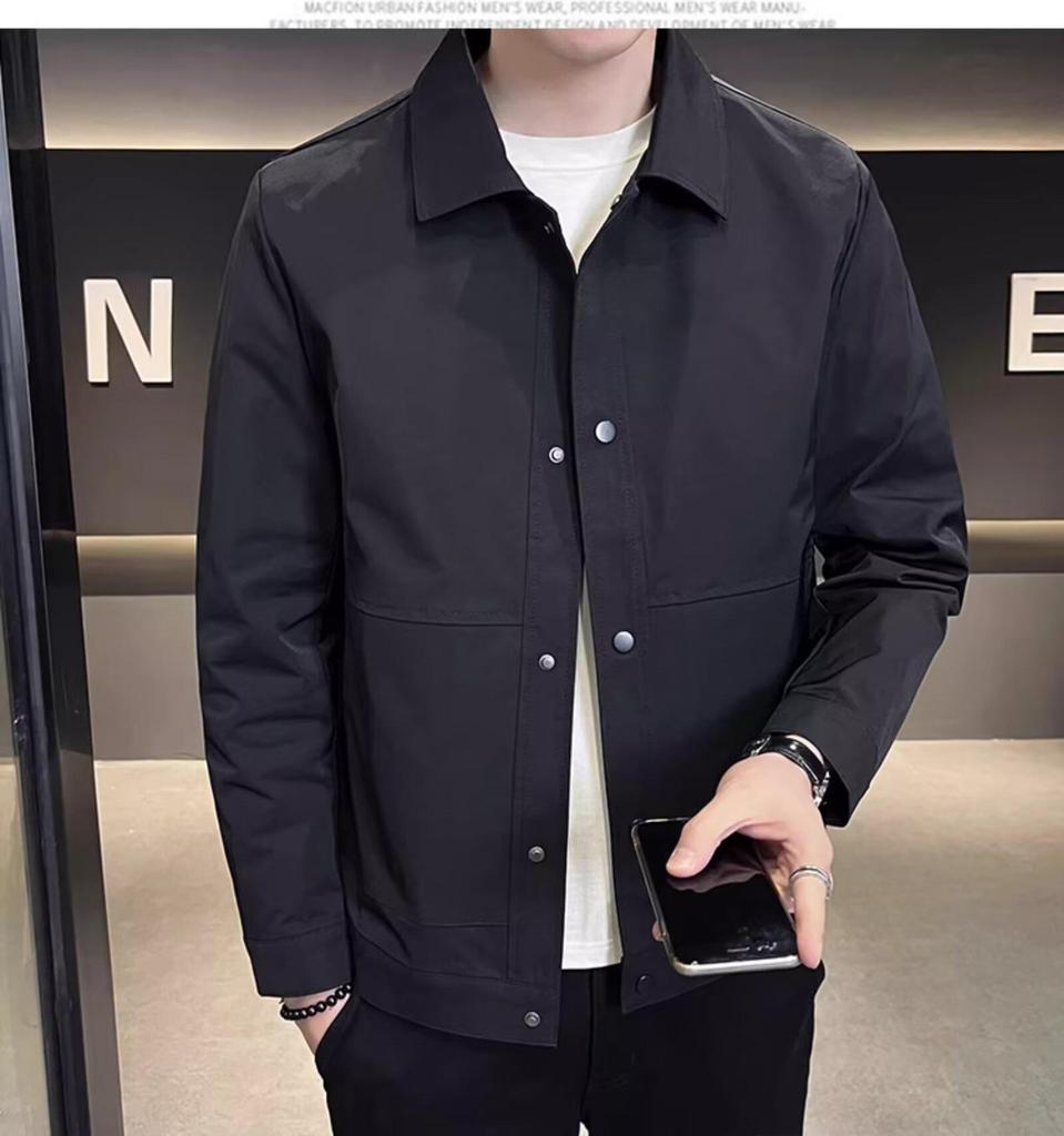 Men's Spring & Autumn Slim Fit Korean Style Lapel Jacket - Solid Color, Versatile & Fashionable Casual Top