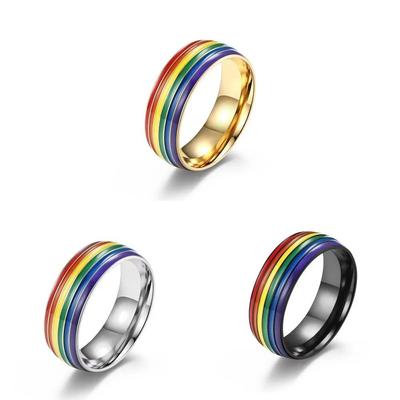 Stainless Steel Unisex Couple Rings Rainbow Stripe Finger Knuckle Bands  Men