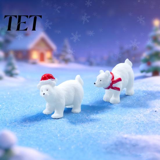 Holiday Display Ornaments Miniature Polar Bear Figurines, Durable Synthetic Resin Animal Indoor Outdoor Statues Ornaments, Decorative Accents