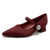 Pointed high heels are not tired of feet, new red wedding shoes in spring 2025, magic buckle strap thick heel Mary Jane single shoes