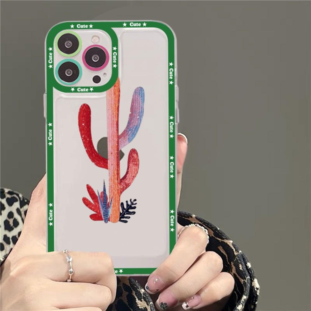 Cartoon Art Summer Cactus Phone Case For Samsung S 20 21 22 23 Lite Plus Ultra Clear Mobile Cover Funda