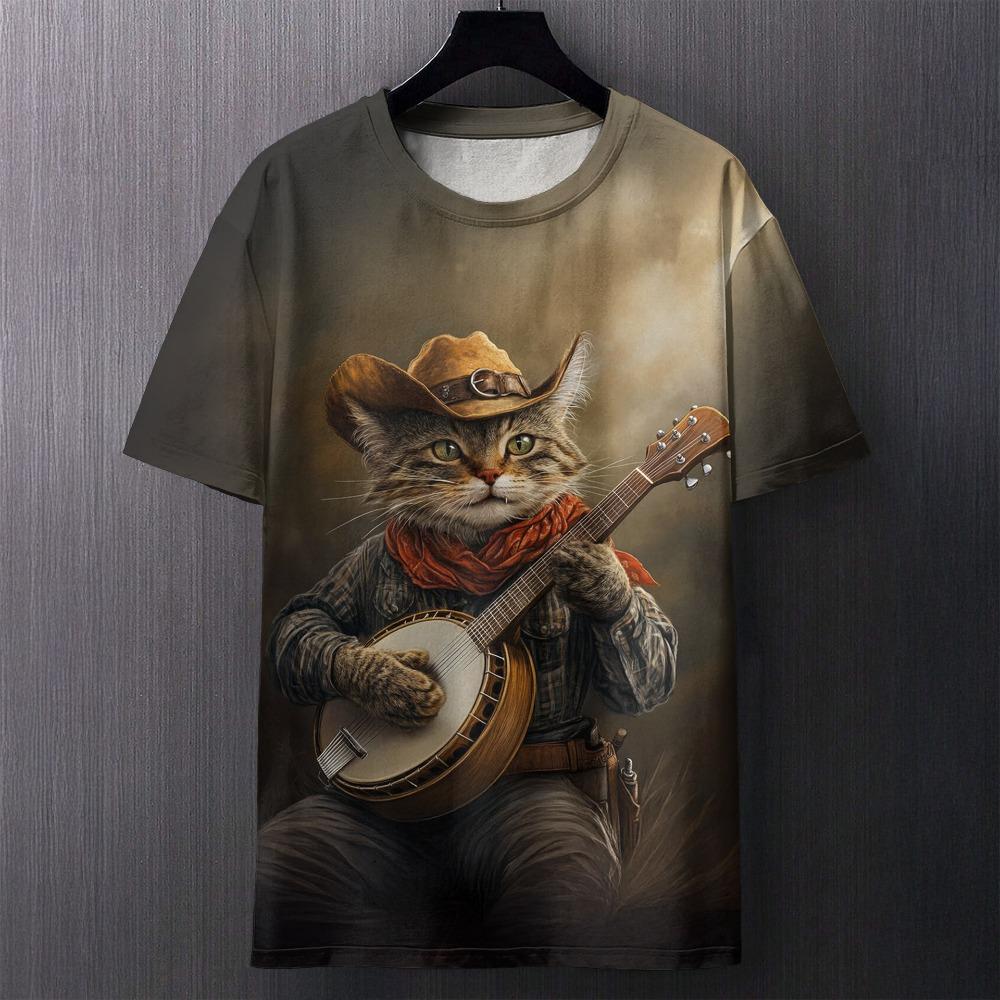 3D T-shirt Men's Cat Printed Comfortable Short Sleeved Comfortable Versatile T-shirts Fashionable