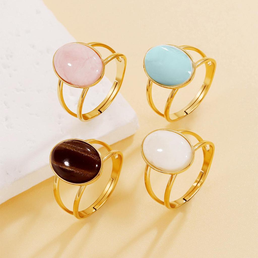 Anello Geometrico con Gemma Stile Palazzo Retrò: Anello in Acciaio Inossidabile con Intarsi di Pietre in Resina Colorata per Donna