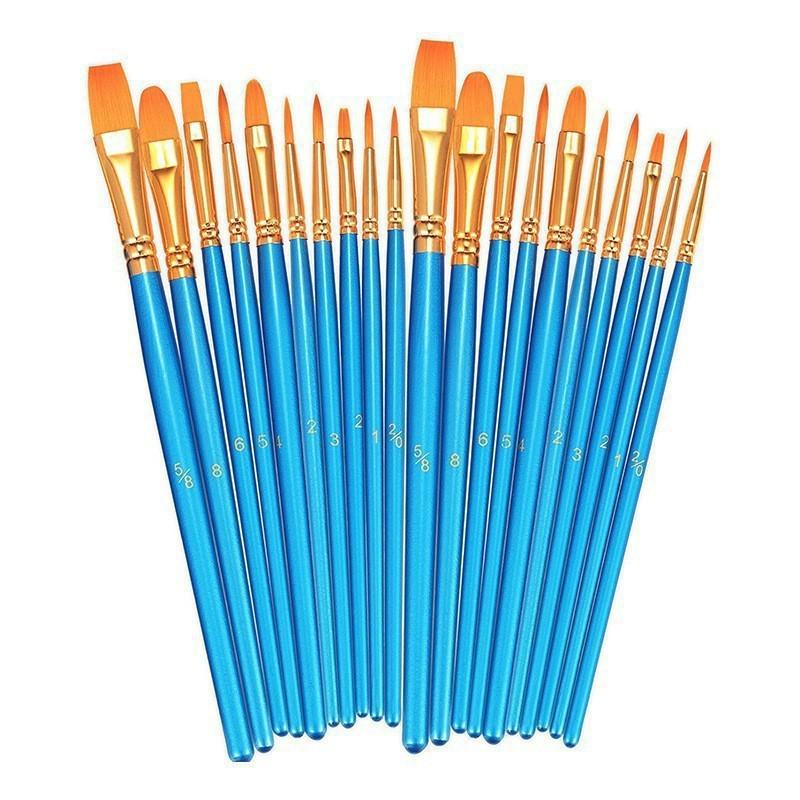 10-Piece Children's Paint Brush Set: Blue Handle Nylon Brushes for Acrylic, Watercolor, and Oil Painting