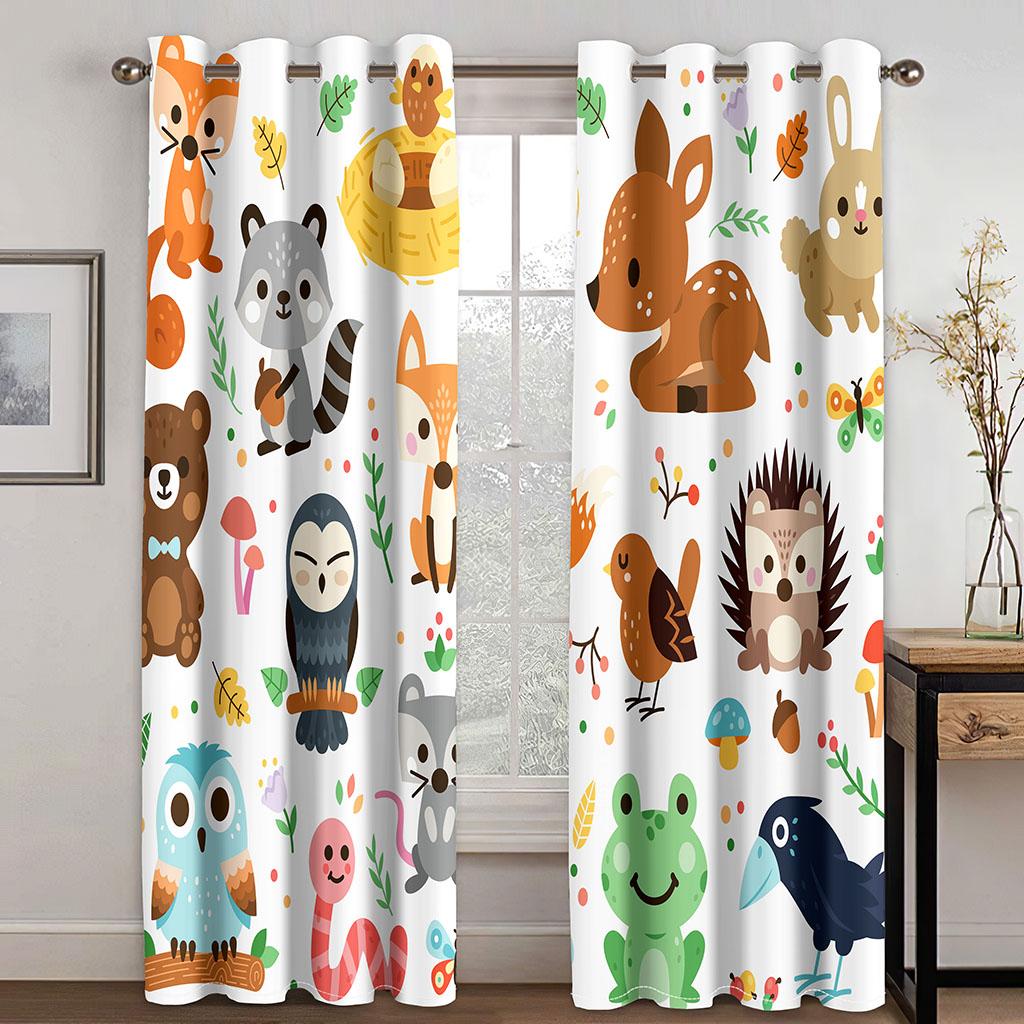 Cartoon Funny Elephant Dinosaur Tropical Forest Kids Window Curtains For Living Room Bedroom Bathroom Kicthen Door Home Decor