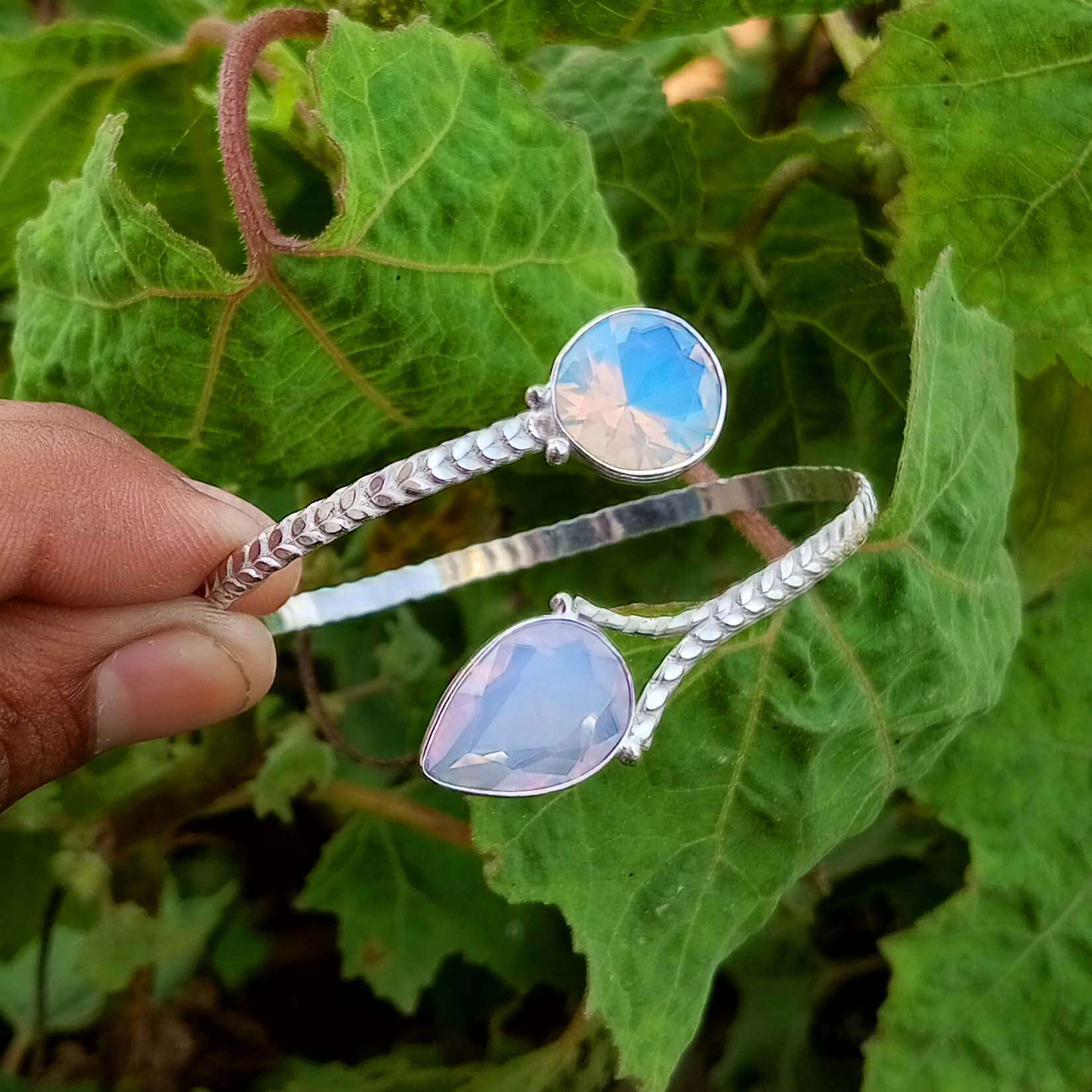 

Розовый граненый стеклянный драгоценный камень из стерлингового серебра 925 пробы, женский регулируемый браслет-манжета/браслет TACB-B204