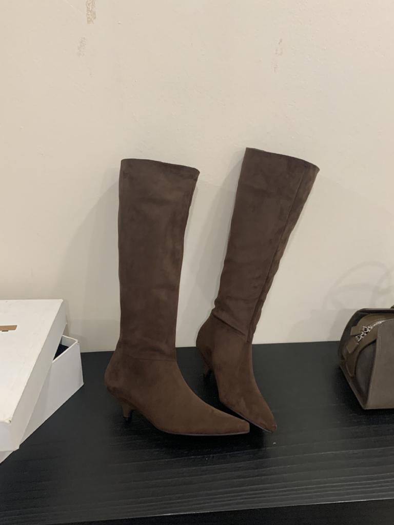 666-5~ French Pointed But Knee Boots Women's Boots New Tall Stacking Boots In Autumn and Winter 2025