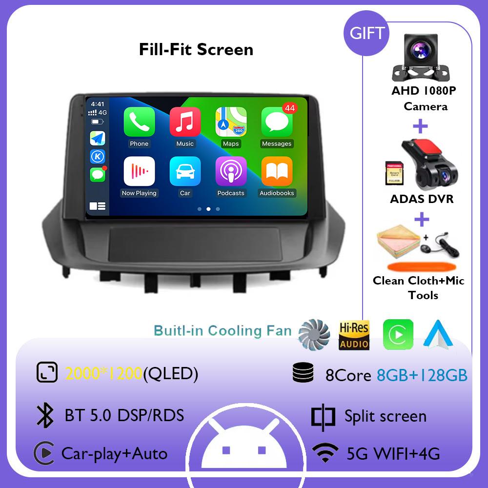 9" For Renault Fluence 1 2009 - 2017 Android 14 Carplay Car Radio Navigation Multimedia GPS Player Stereo WiFi+4G BT 360 Camera