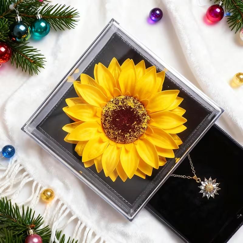 Elegant Artificial Sunflower Necklace & Gift Box - Yellow & Floral Design, Perfect for Birthdays,Weddings,Mother'S Day,Christmas