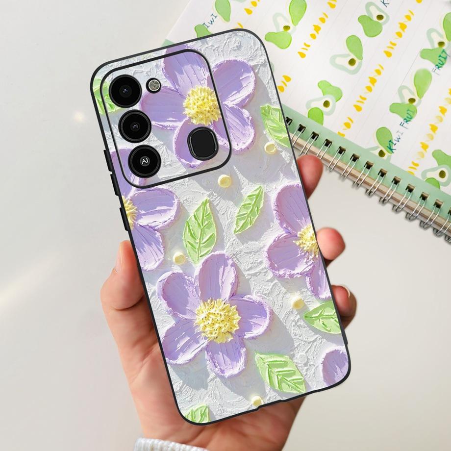 For Tecno Spark 8C 2022 Back Case Soft Silicone Bumper Flower Butterfly Print Phone Coque Capa For Tecno KG5k, KG5j, KG5n Cover