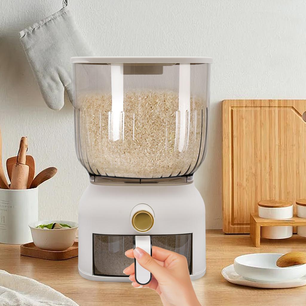 22Lbs Square Rice Dispenser,Large Airtight Grain Storage Container W/ Measuring Cup & Clear Window,Kitchen Organizer for Pantry